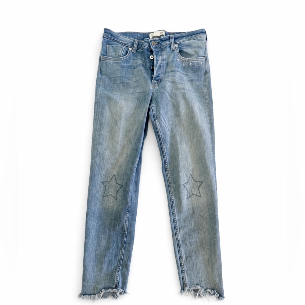 H&M x Coachella Blue Straight Leg Jeans with Star Accents Festival Boho Indie